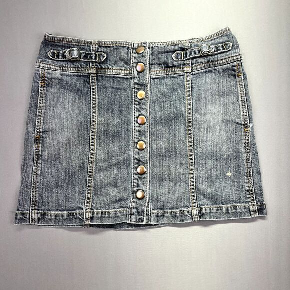 Gap Dresses & Skirts - Gap Vintage Jean Skirt‎ Womens Size 4 Blue Denim Snap Button Front Y2K Pockets